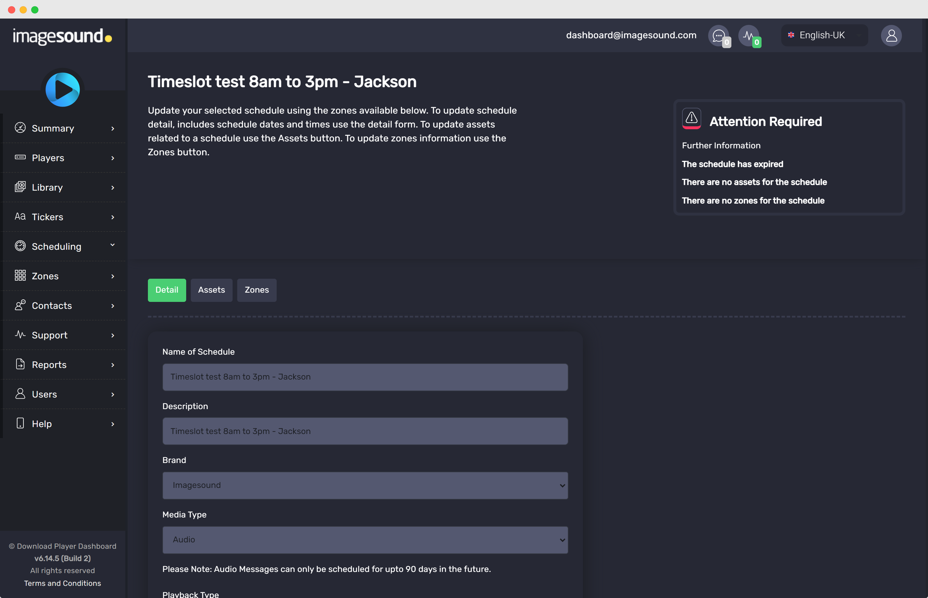 Dashboard Schedule Page