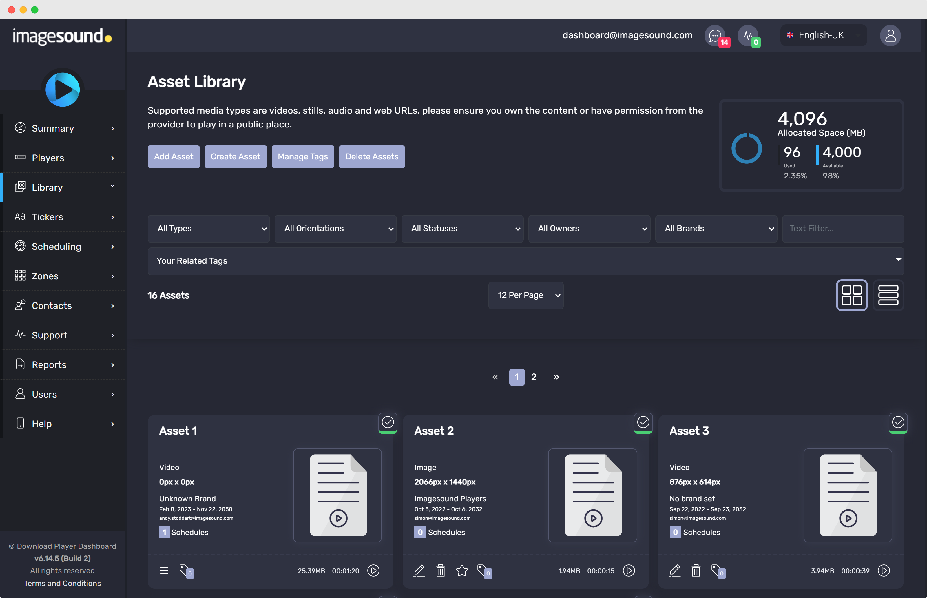 Dashboard Asset Upload Page